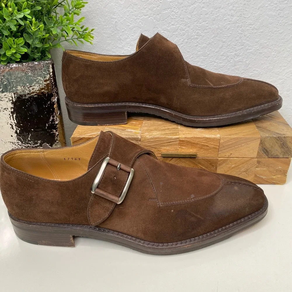 Gravati Split Toe Monk Strap Suede Dress Shoes Mens 8.5M Brown Leather Italy - Picture 2 of 12